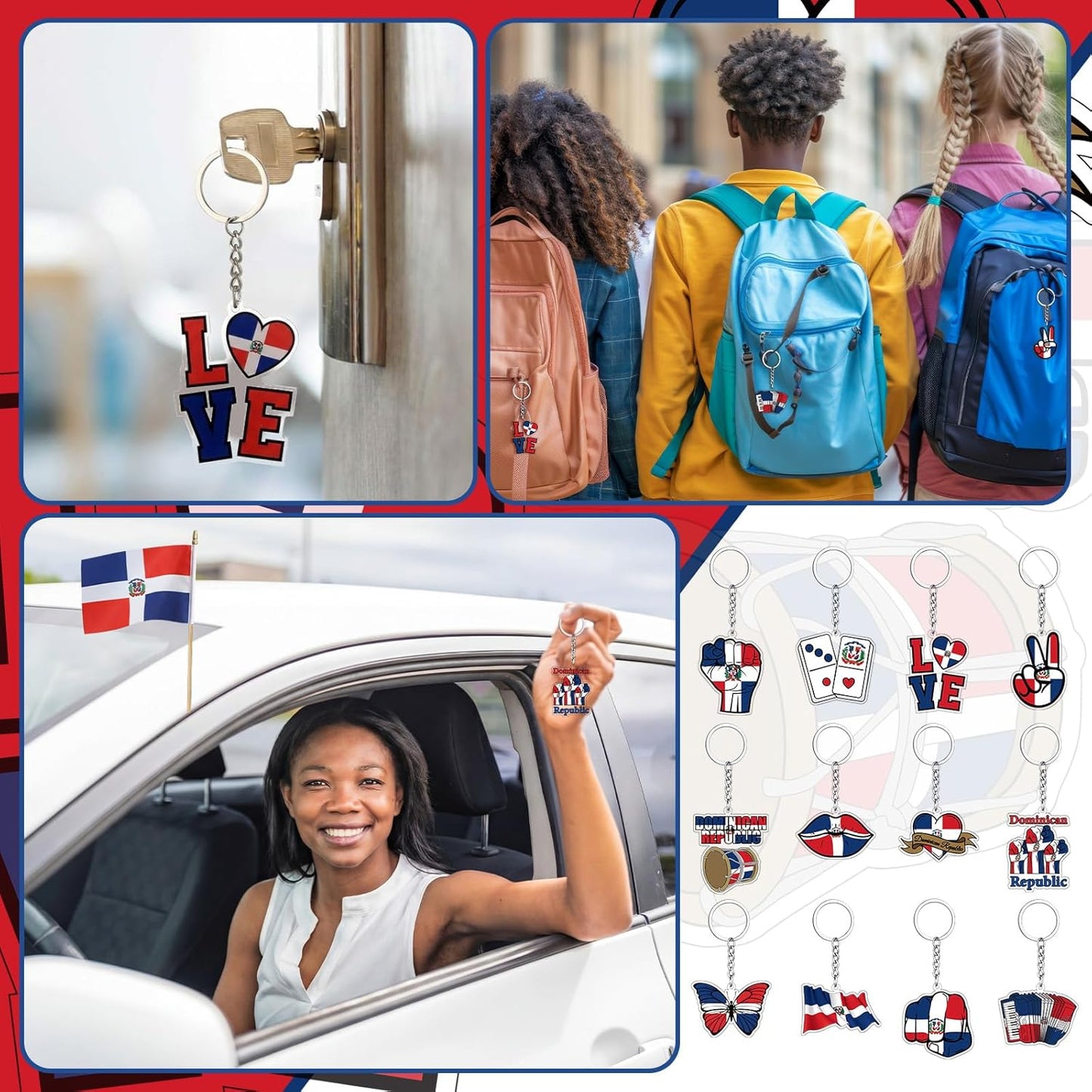Llaveros Kigeli con la bandera dominicana (paquete de 36) – Recuerdos de fiesta acrílicos al por mayor 