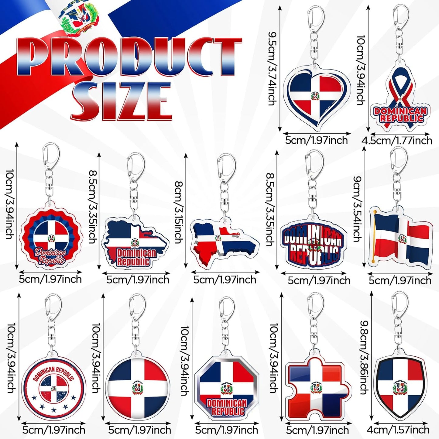 24 llaveros de República Dominicana – Set de regalo de recuerdo con la bandera de acrílico 