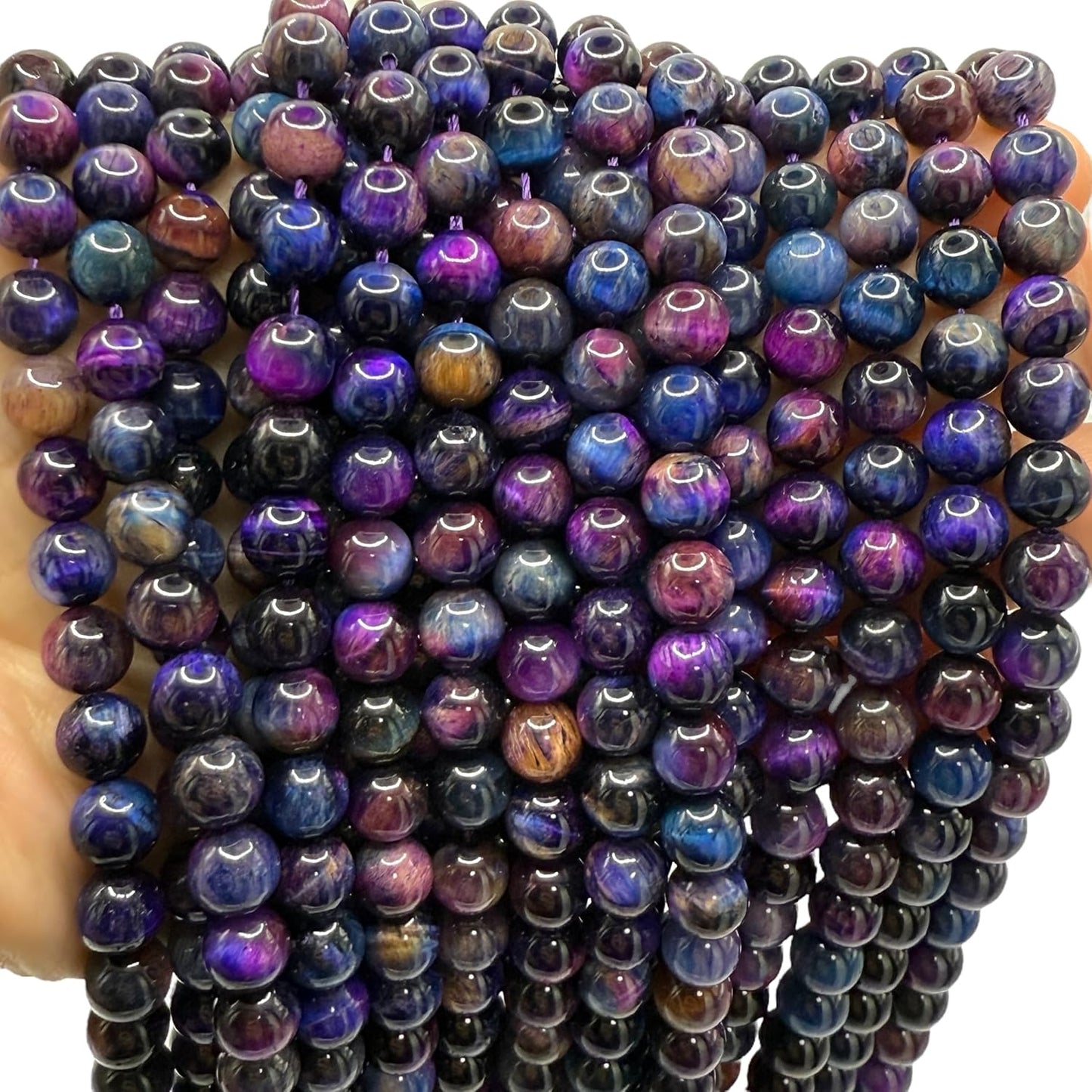 Cuentas sueltas de larimar Barahona de ABCGEMS, 10 mm, redondas y lisas, con inclusiones dendríticas negras, tira de 39 cm, agujero de 1 mm, República Dominicana, suministros para bisutería 