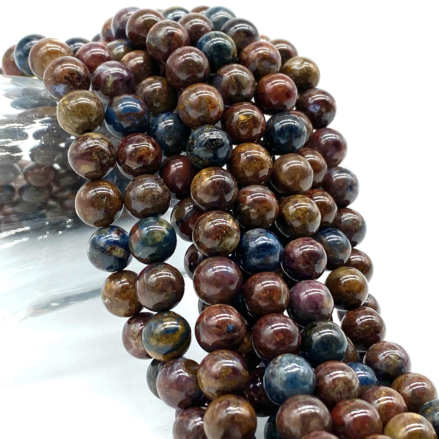 Cuentas sueltas de larimar Barahona de ABCGEMS, 10 mm, redondas y lisas, con inclusiones dendríticas negras, tira de 39 cm, agujero de 1 mm, República Dominicana, suministros para bisutería 