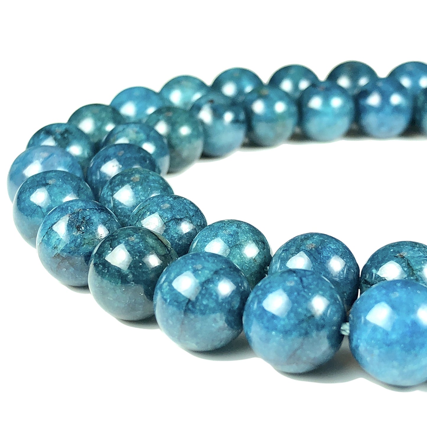 Cuentas sueltas de larimar Barahona de ABCGEMS, 10 mm, redondas y lisas, con inclusiones dendríticas negras, tira de 39 cm, agujero de 1 mm, República Dominicana, suministros para bisutería 