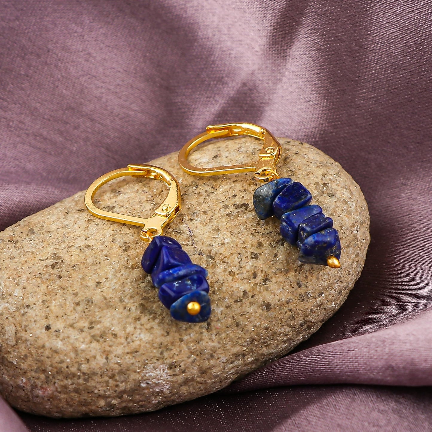 Gemsymphony Larimar Chip Dangle Earrings, Gold-Plated Leverback Hooks, Hypoallergenic, Handmade Lightweight Boho Gift for Women