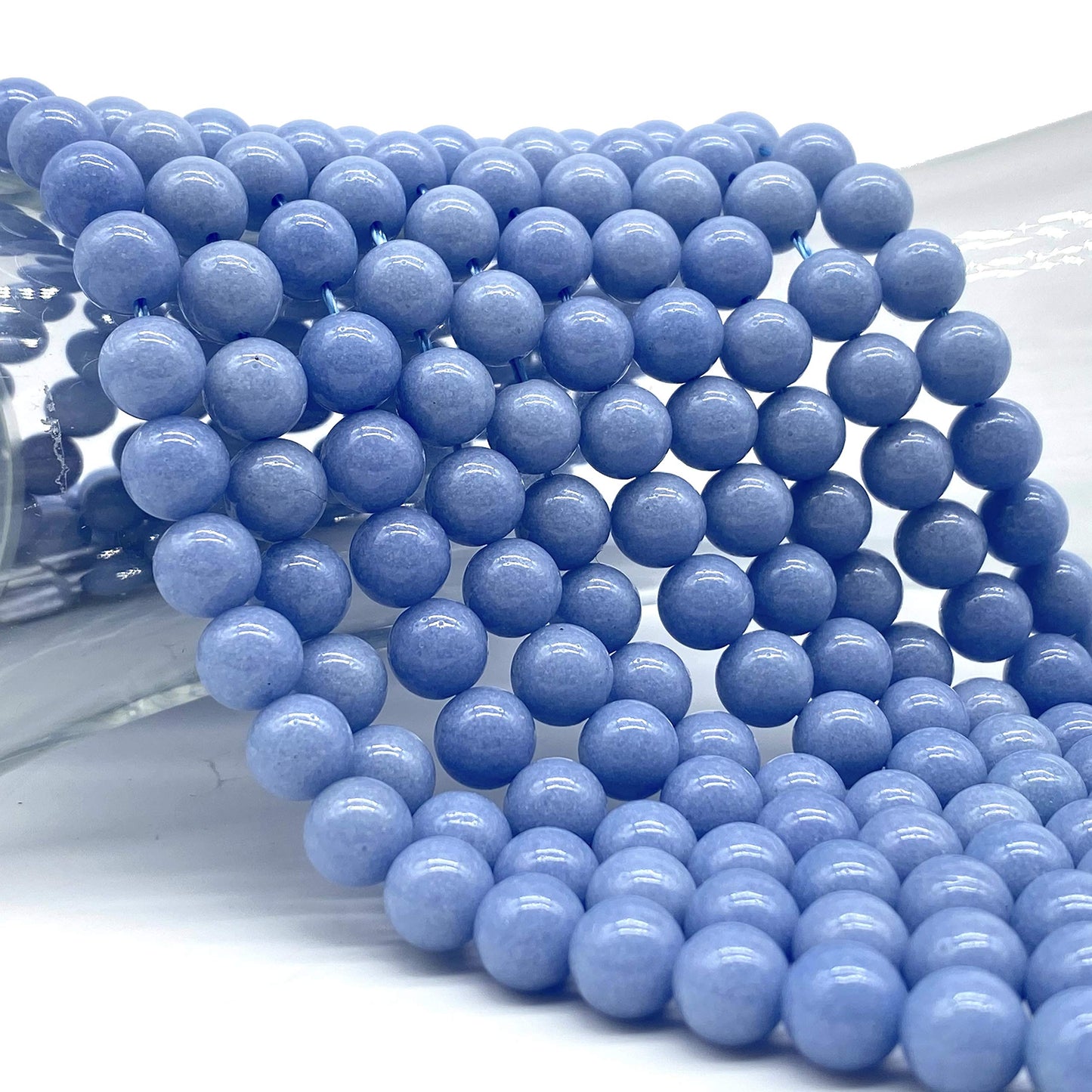 Cuentas sueltas de larimar Barahona de ABCGEMS, 10 mm, redondas y lisas, con inclusiones dendríticas negras, tira de 39 cm, agujero de 1 mm, República Dominicana, suministros para bisutería 