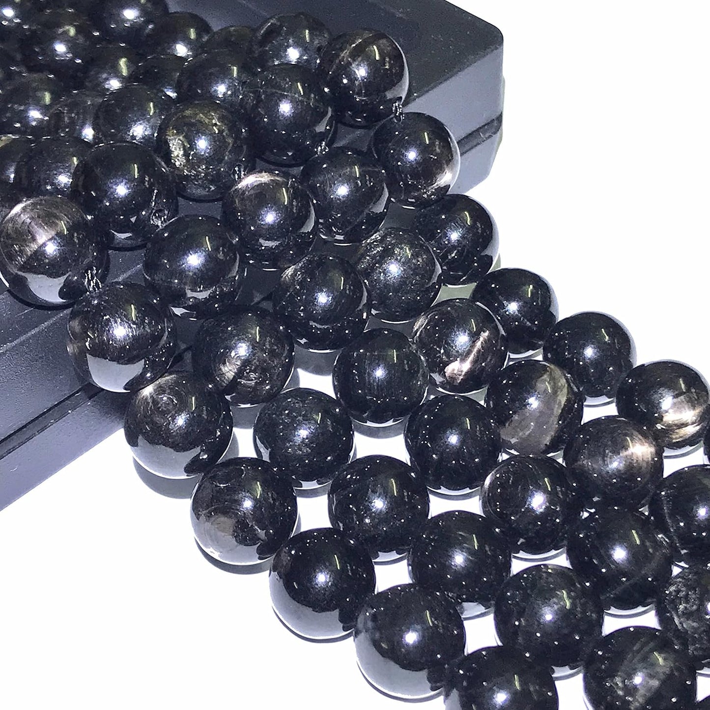 Cuentas sueltas de larimar Barahona de ABCGEMS, 10 mm, redondas y lisas, con inclusiones dendríticas negras, tira de 39 cm, agujero de 1 mm, República Dominicana, suministros para bisutería 