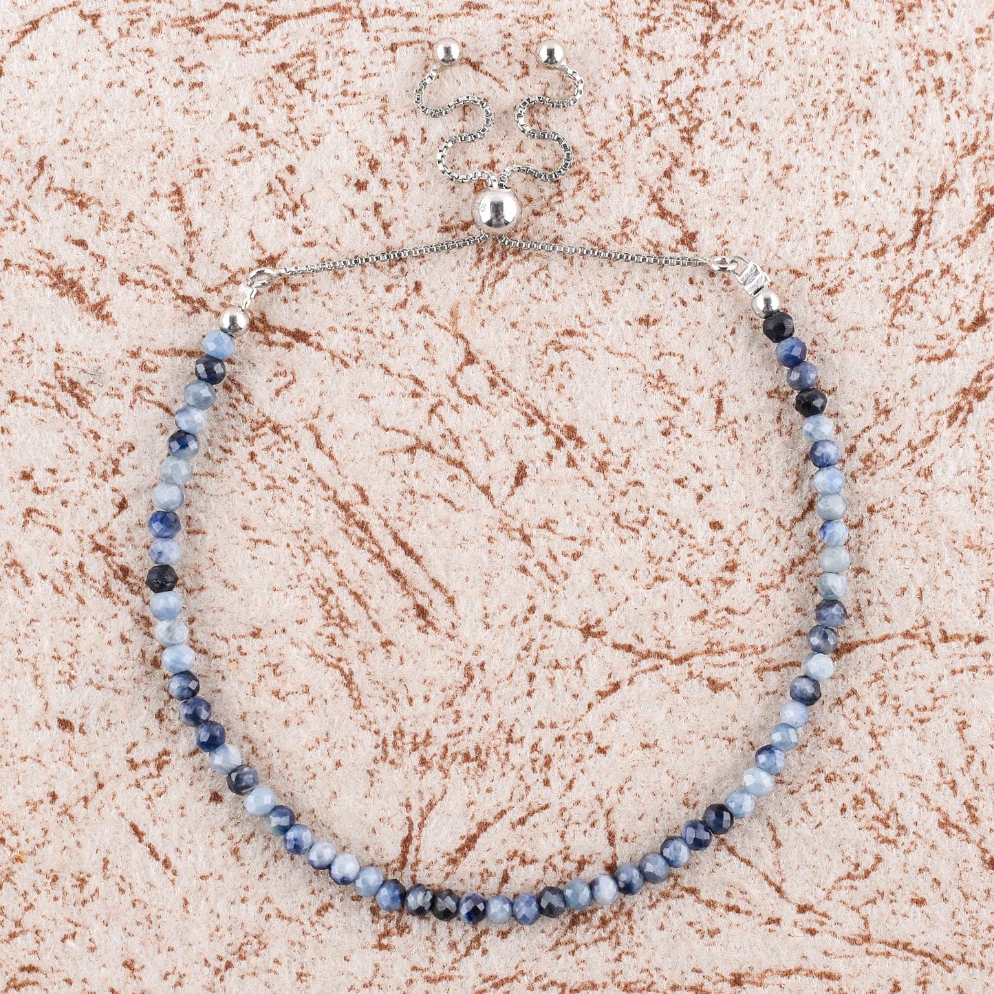 Pulsera bolo de larimar OdrillionGems en plata de ley 925 rodiada, cuentas facetadas azul cielo de 3 mm, cadena ajustable, regalo minimalista hecho a mano para mujer. 