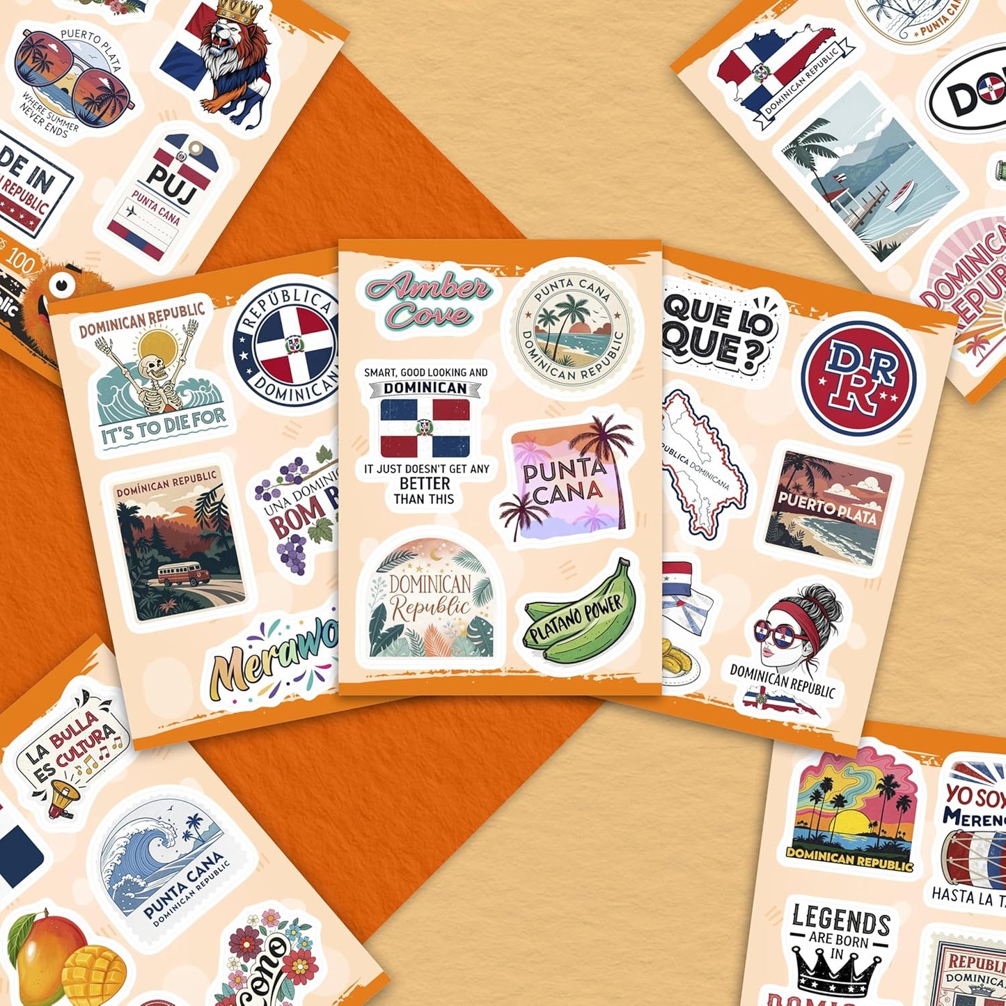 Paquete de 100 pegatinas dominicanas: calcomanías de viaje para botellas, portátiles y equipaje 