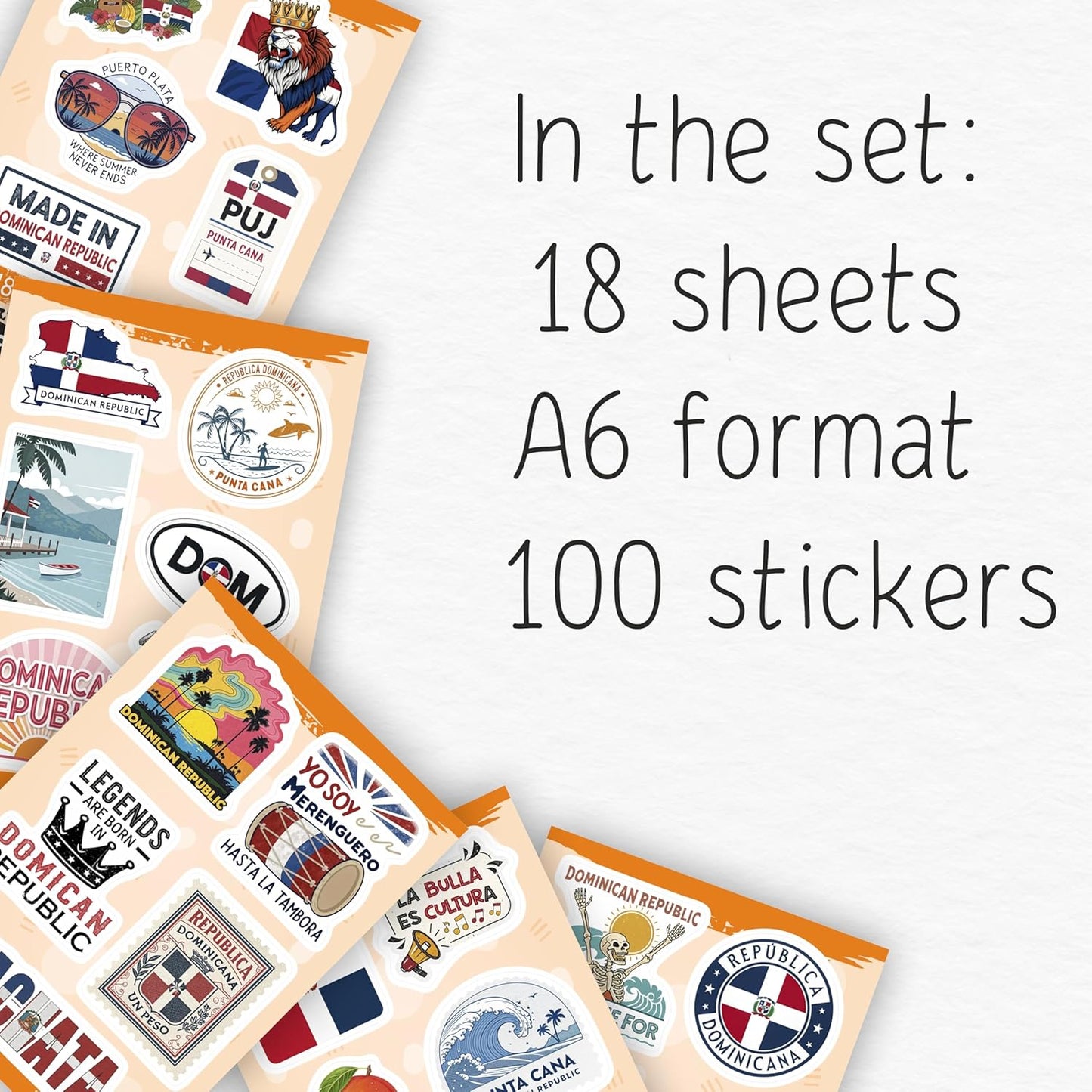 Paquete de 100 pegatinas dominicanas: calcomanías de viaje para botellas, portátiles y equipaje 