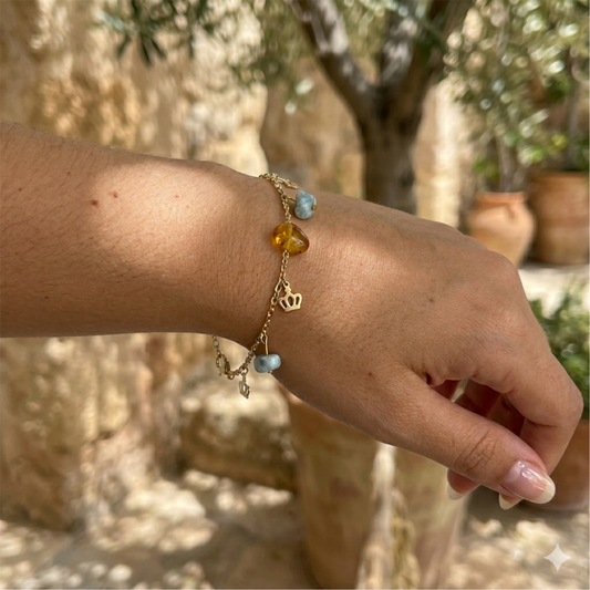 Larimar Charm Bracelet Gold Filled – Dominican Blue Stone Jewelry