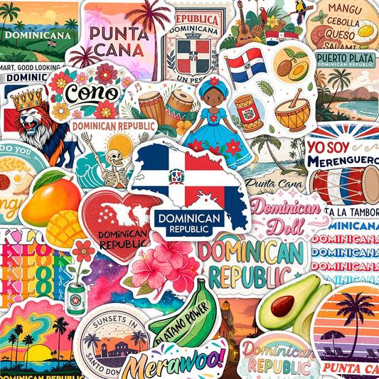 100-Pack Dominican Stickers – Travel Decals for Bottles, Laptops & Luggage