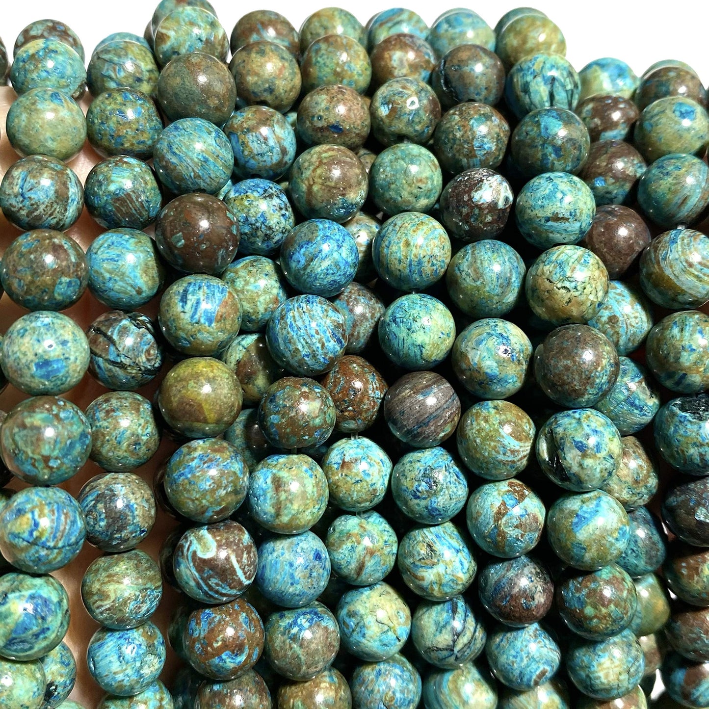 Cuentas sueltas de larimar Barahona de ABCGEMS, 10 mm, redondas y lisas, con inclusiones dendríticas negras, tira de 39 cm, agujero de 1 mm, República Dominicana, suministros para bisutería 