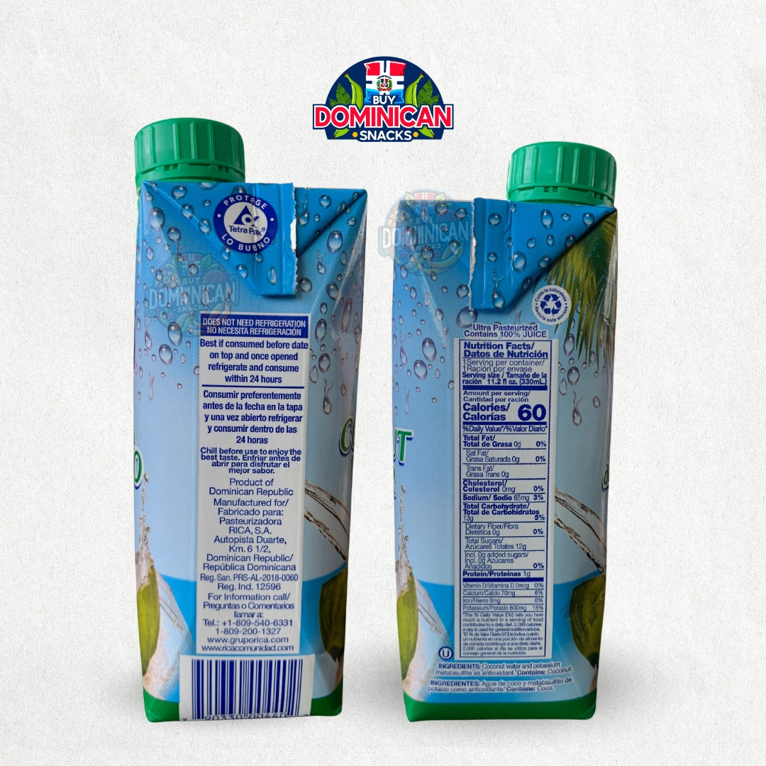 Agua de Coco Rica - 100% Natural - Agua de Coco 100% Dominicana 300ml