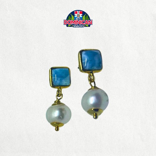 Gold-Plated Silver Larimar Earrings with Freshwater Pearl