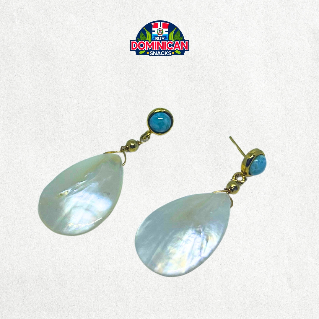 Gold-Plated Silver Earrings with Mother-of-Pearl and Larimar