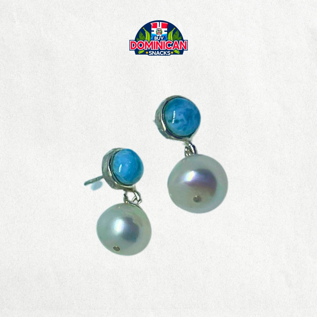 Gold-Plated Silver Larimar Earrings with Freshwater Pearl