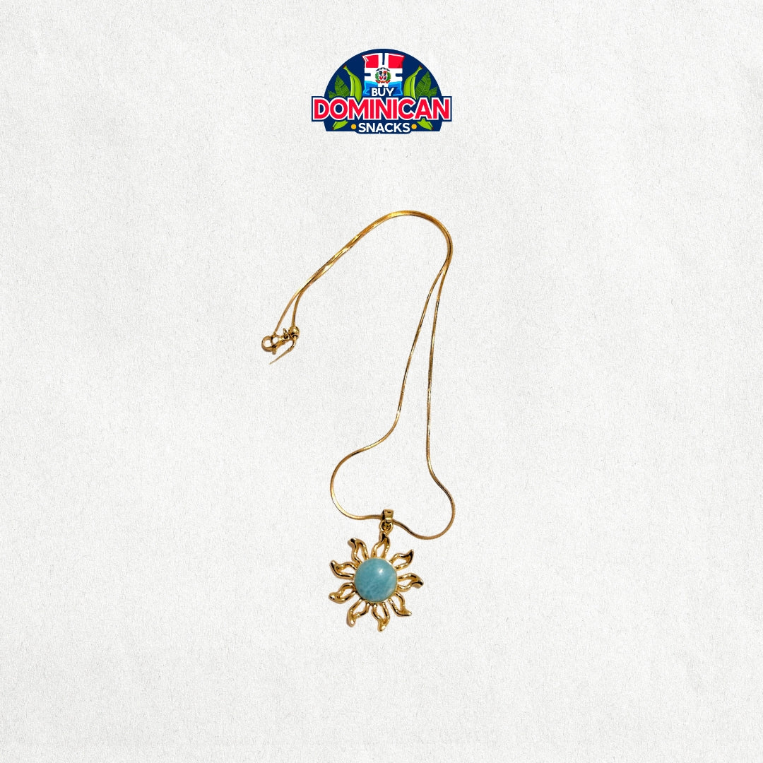 Gold-Plated Sun Necklace with Larimar: A Radiant Touch of Serenity