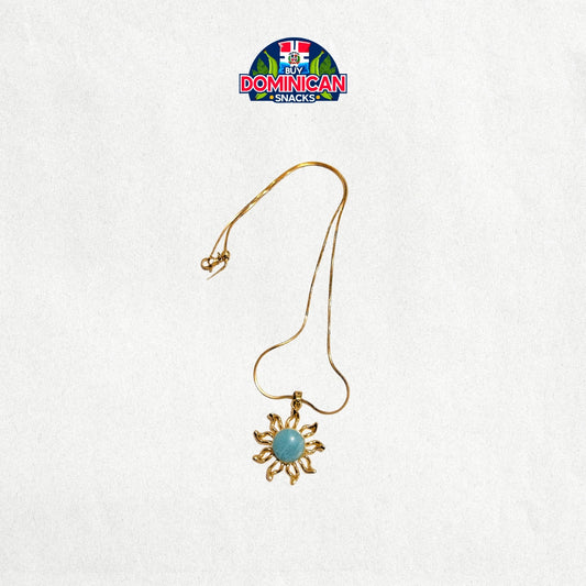 Collar Sol bañado en oro con larimar: un toque radiante de serenidad