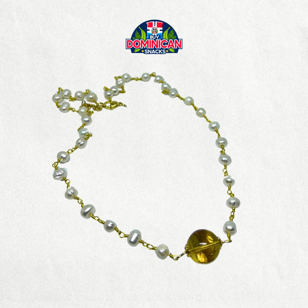 Ambar Sphere Necklace with 925 Silver Gold-Plated Pearl Chain: A Touch of Elegance and Dominican Beauty!