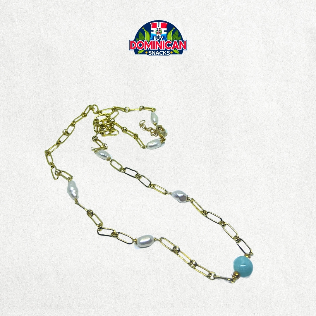 Pearl Necklace with Larimar Sphere