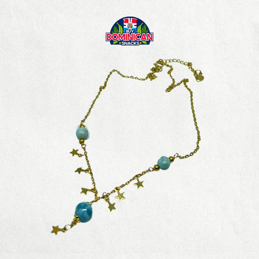 925 Silver Gold-Plated Necklace with Larimar or ambar Chips and Star Accents: A Perfect Blend of Dominican Elegance and Celestial Charm