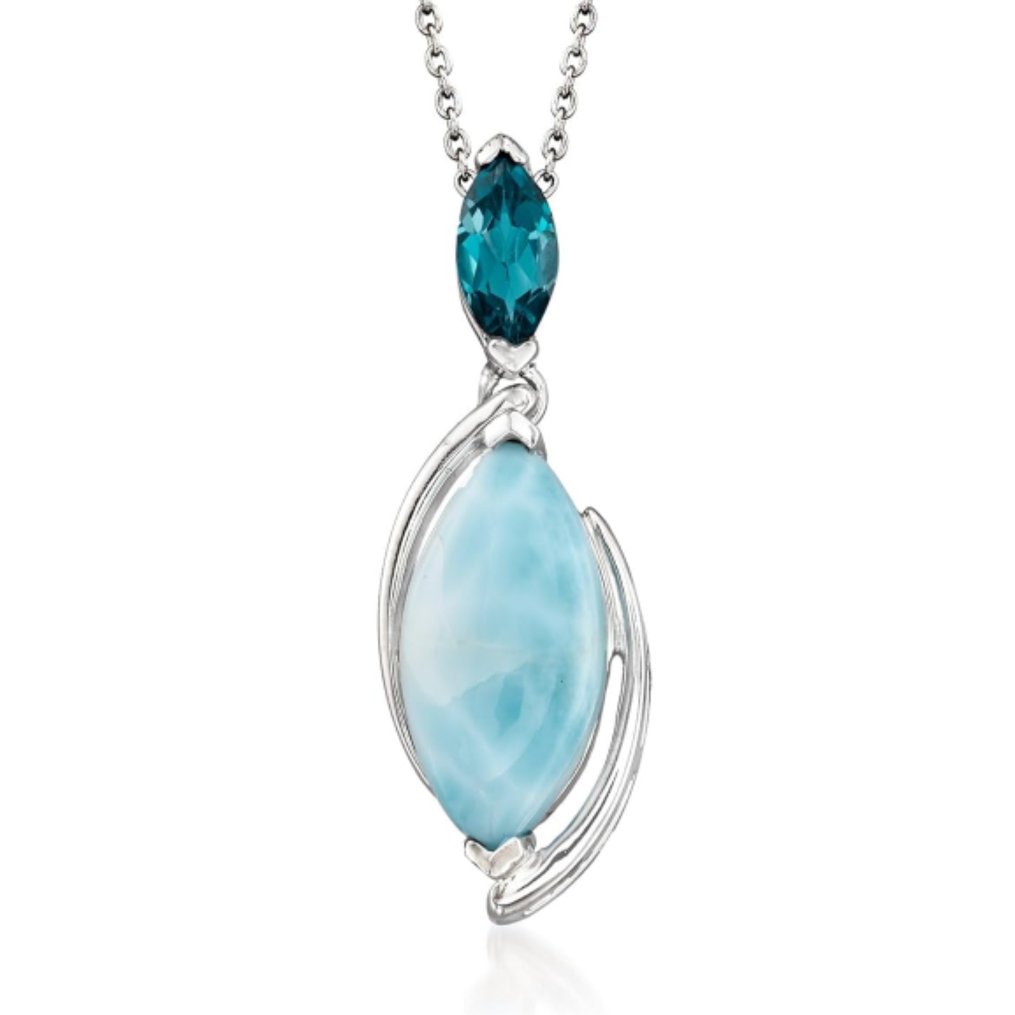 Collar Ross-Simons con colgante de larimar y topacio azul Londres en plata de ley 925, topacio de 0,50 ct, cadena tipo cable de 1 mm y 45,7 cm, anilla de resorte, joyería para mujer. 