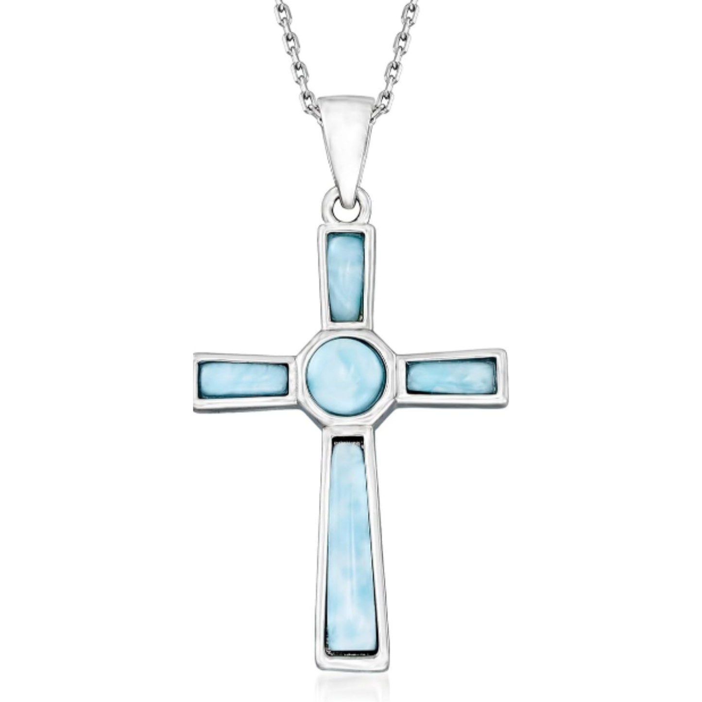 Collar con colgante de cruz de larimar Ross-Simons en plata de ley. 45 cm.