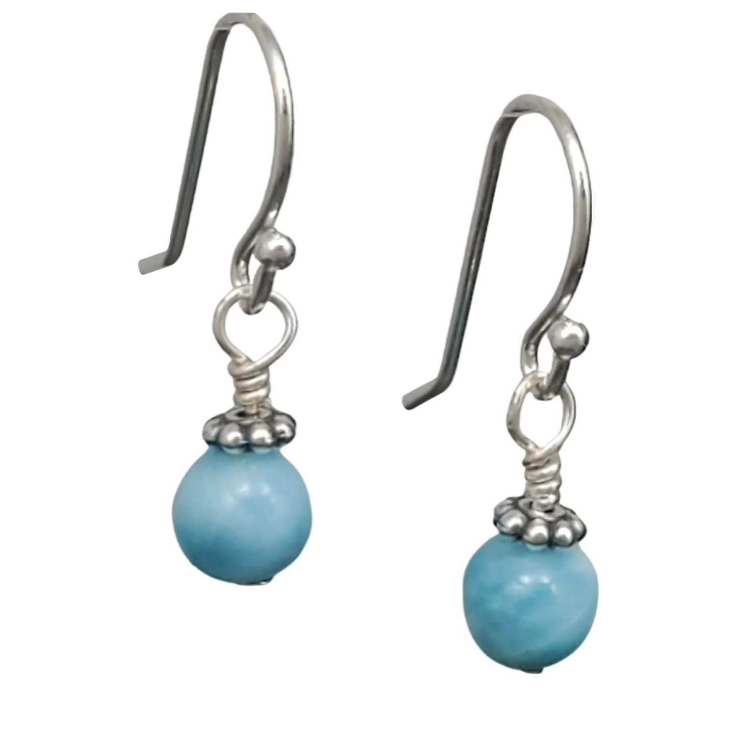 Pendientes colgantes de plata de ley con cuentas de larimar dominicano, piedras preciosas caribeñas hechas a mano, gancho francés, caja de regalo