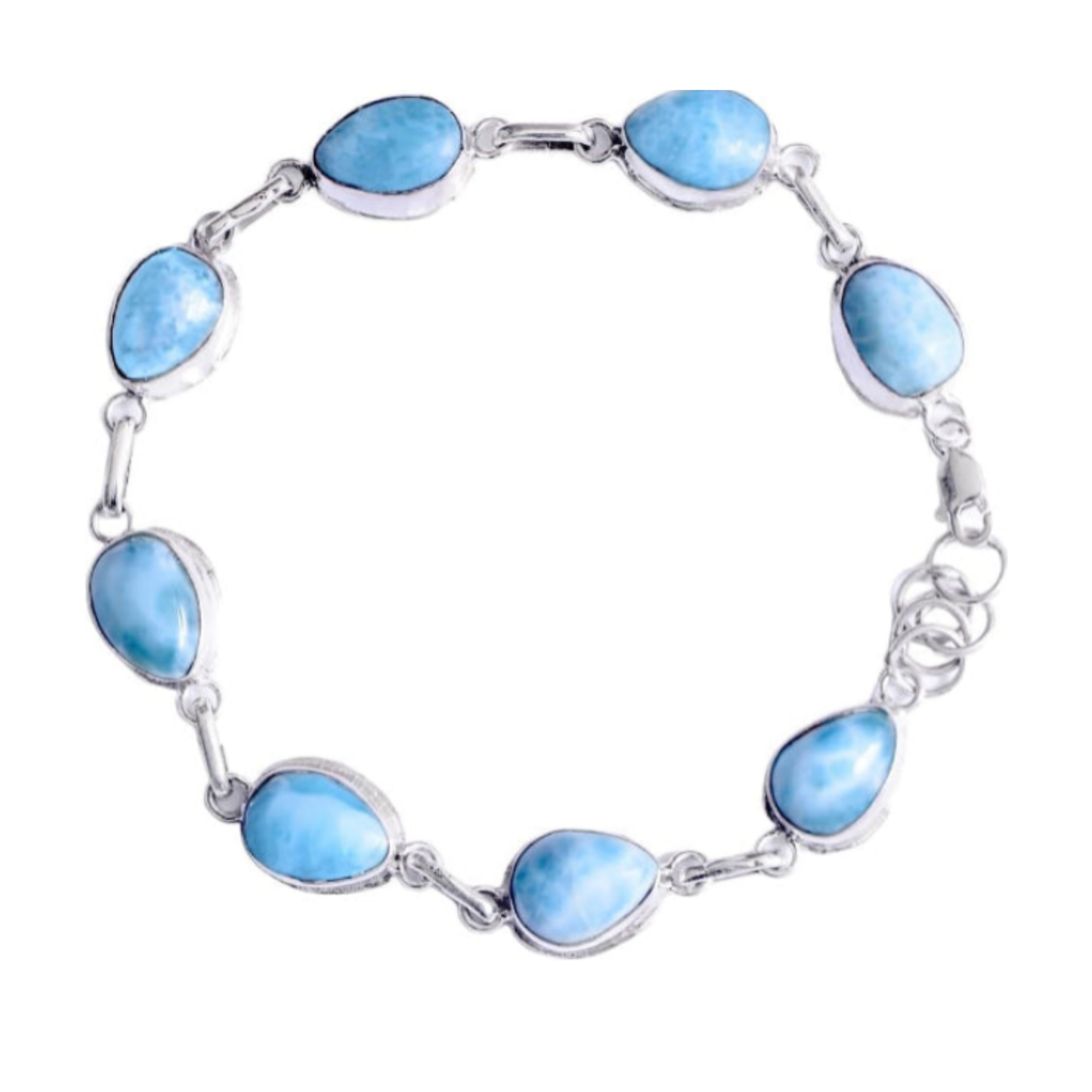 Bracelet, 925 Silver Bangle With Natural Larimar Drops, 8 Inches In Length. Premium Handmade Bracelet.