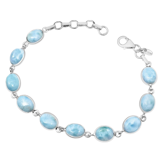 Pulsera de tenis de eslabones de larimar de Silver Palace en plata de ley 925, piedras ovaladas de 7 x 9 mm, ajuste de 18 a 20 cm, cierre de mosquetón, regalo unisex.