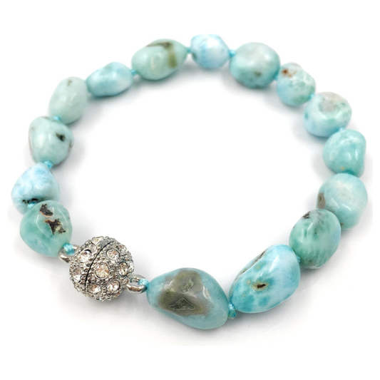 Pulsera de larimar de piedra natural con cierre magnético de cristal de 7,5 mm