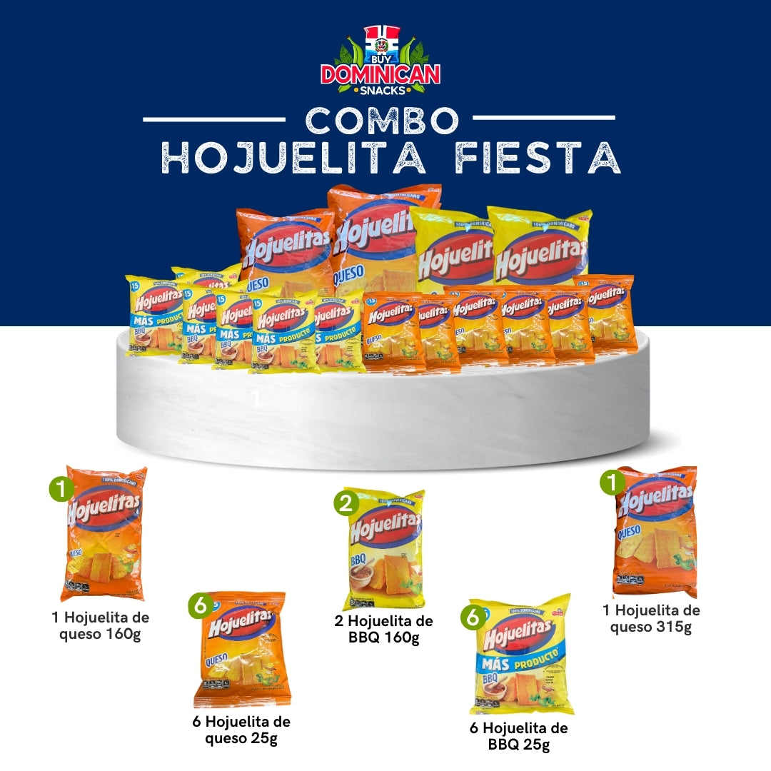 NUEVO Hojuelitas Dominicana Fiesta Pack 16 Unidades - Queso y BBQ