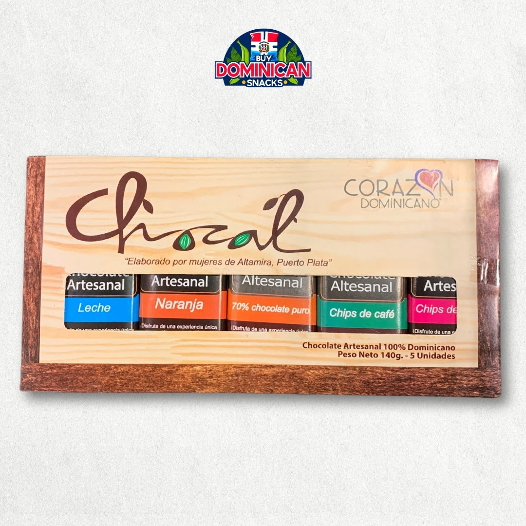 Chocal Chocolate kit 5 units 140g - Cocoa Chips,  Coffee Chips, 70% Pure Dark Chocolate, Orange and Milk