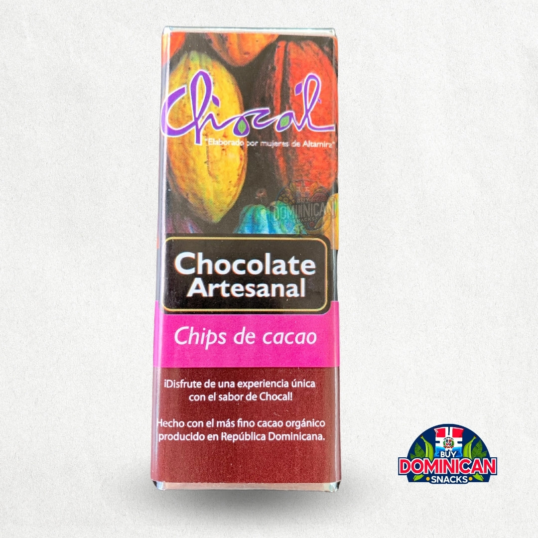 Chocolate artesanal Chocal con chips de cacao 28g - Barra de chocolate dominicano