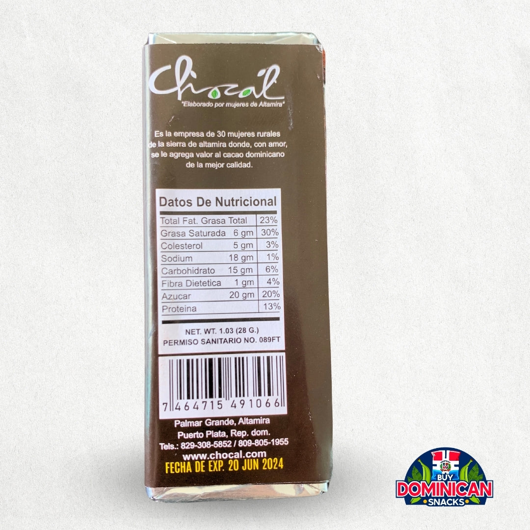 Chocal Handcrafted 70% Dark Chocolate 28g - Dominican chocolate bar