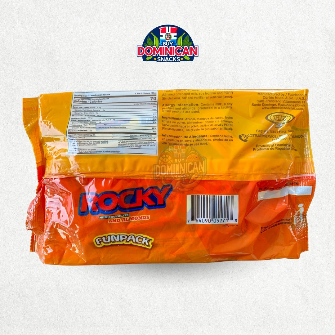 Cortés Fun Size Rocky Chocolate con Leche y Almendras Candy Bars 312g - Chocolates Dominicanos 