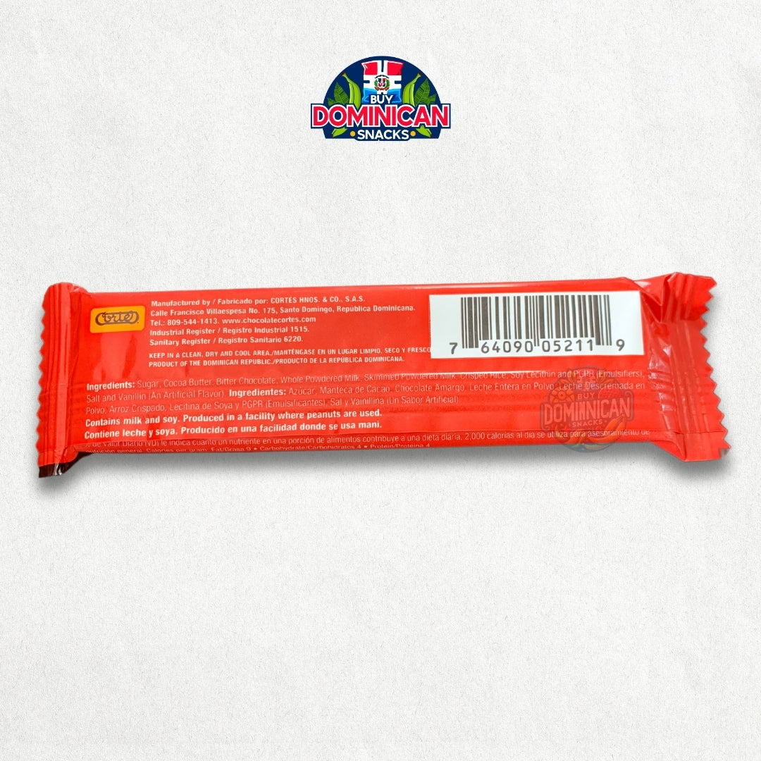 Cortes Crashi - Chocolate con Leche con Arroz Crujiente 35g - Candy Bar Dominicana 