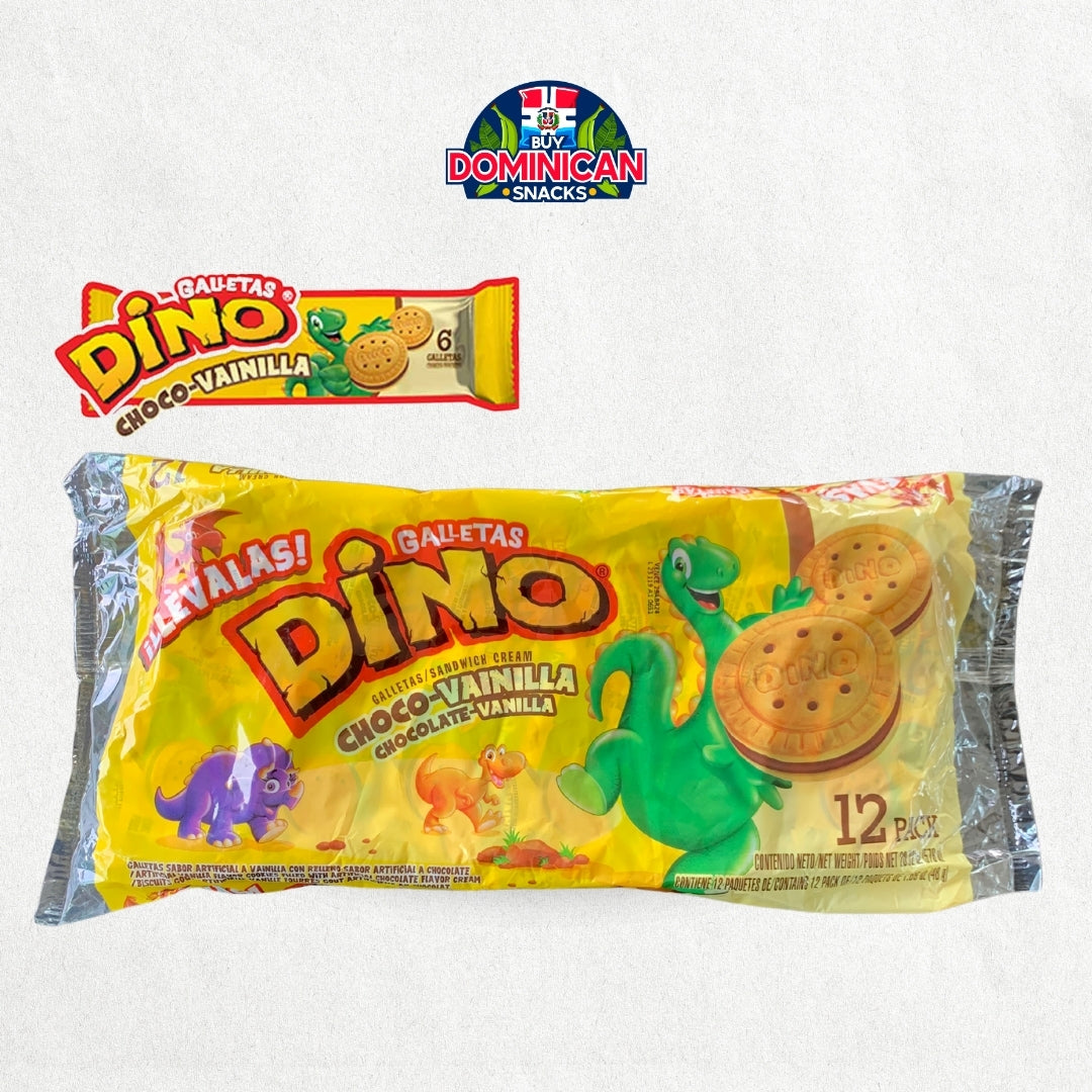 Dino Sandwich Cream Cookies 12 Pack Chocolate-Vanilla - Dominican cookies Chocolate-Vanilla