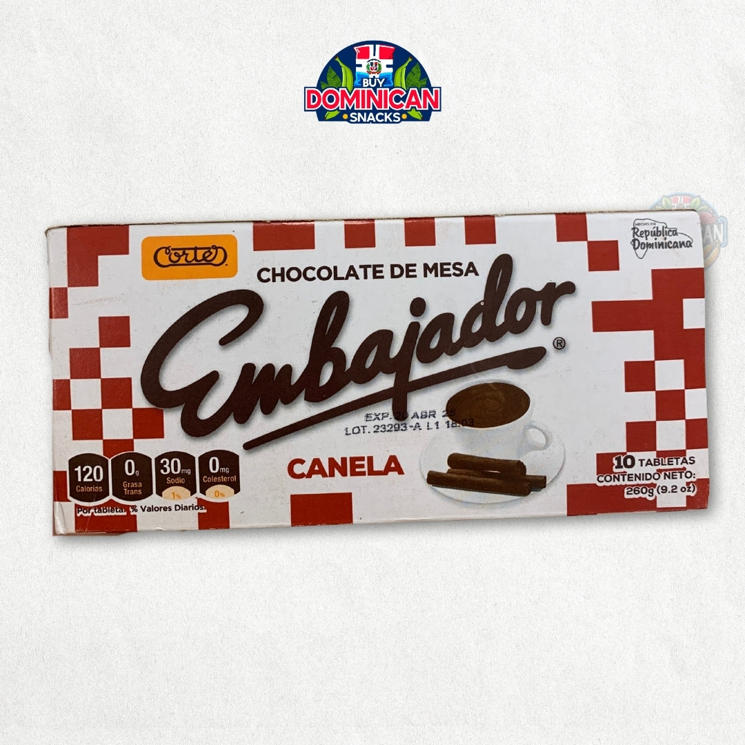 Cortes Embajador Cinnamon Chocolate - 10 traditional chocolate tablet bars from the Dominican Republic