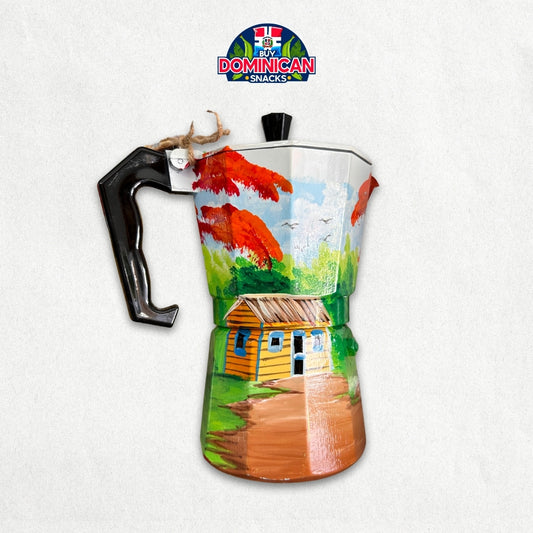 Dominican Coffee Pot with Scenic Country Painting - 6 Cups - For decorative purposes only