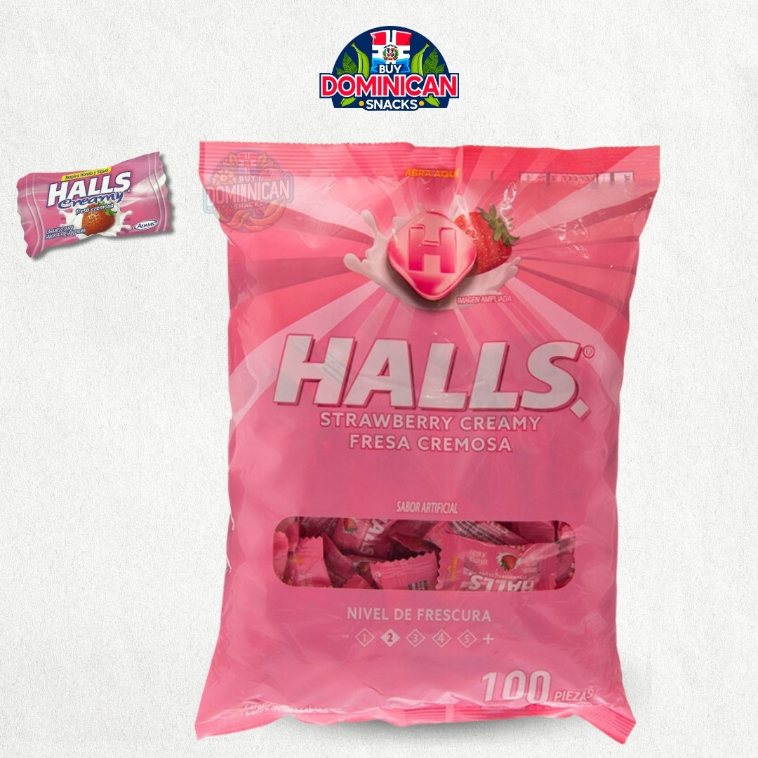 Halls Mentas Cremosas Fresa - 100UND de mentas refrescantes -300g