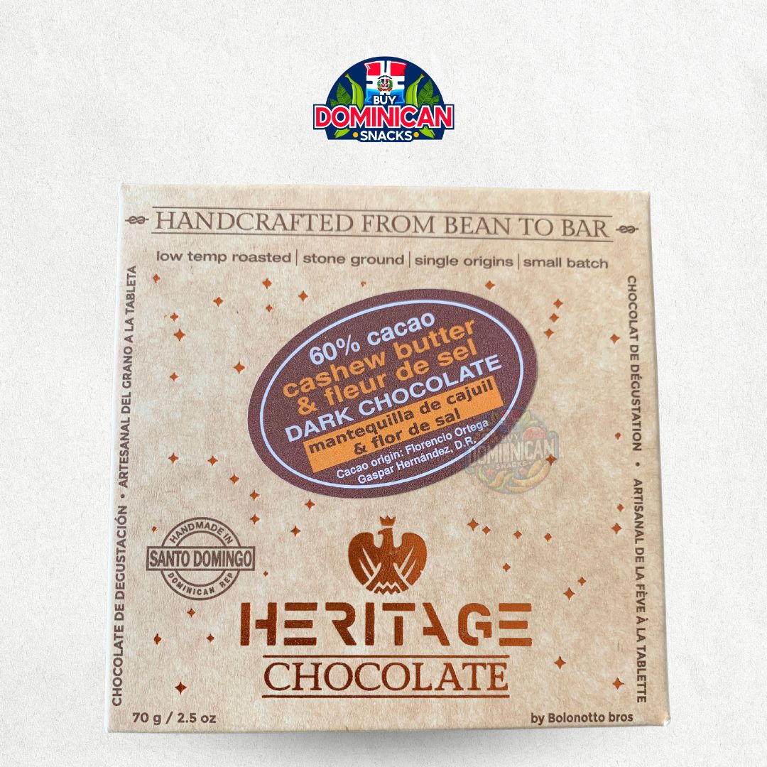 Heritage Chocolate 60% Cacao Mantequilla de Anacardos y Flor de Sal Chocolate Negro 70g