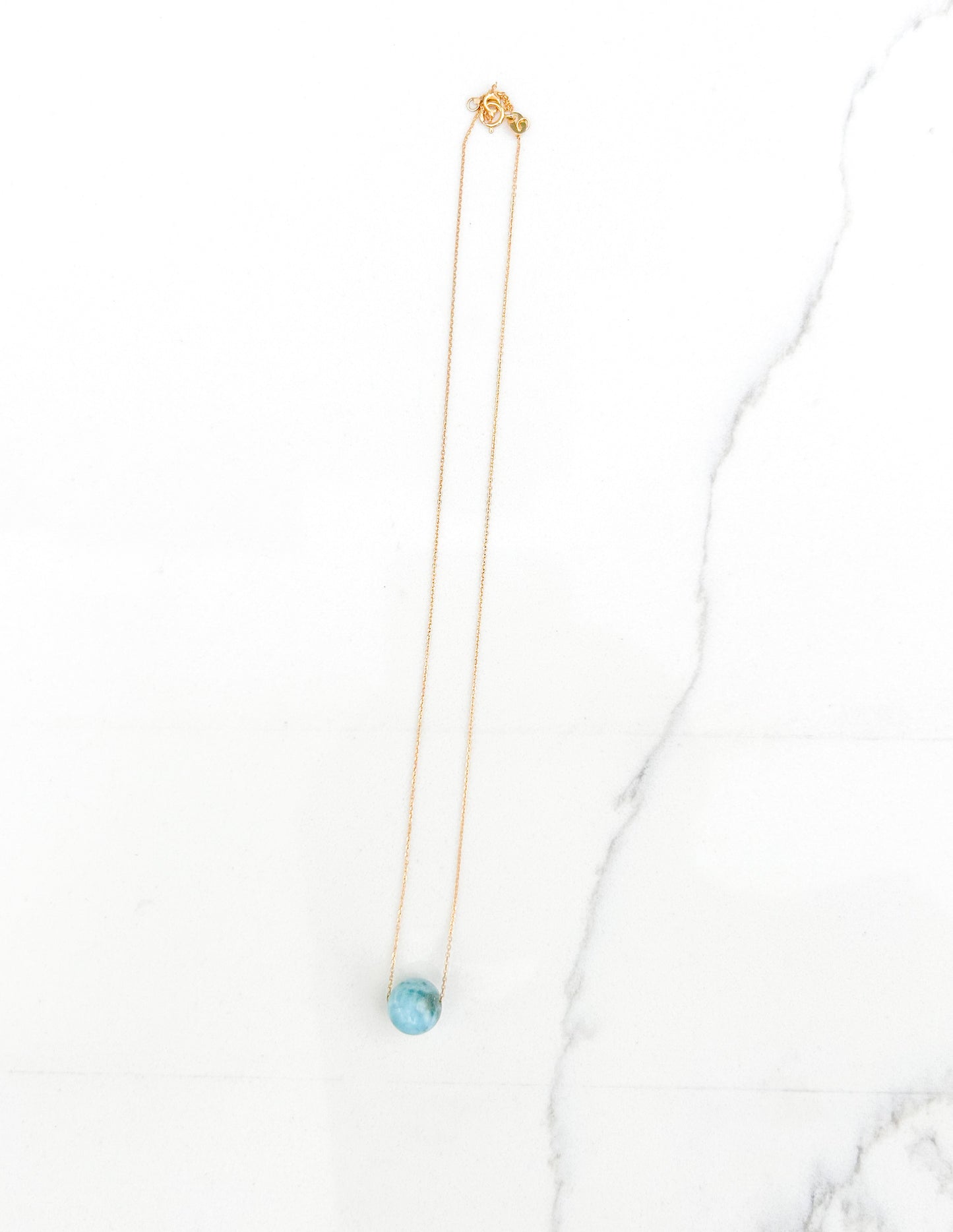 Gold-Plated 925 Silver Fine Chain with Larimar Sphere- Dominican larimar jewlery