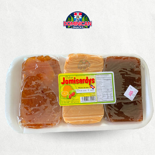 Delicia Tres En Uno Jomisardys: Guayaba, Naranja, Dulce de Leche - Guayaba 100% Dominicana, Naranja, Dulce de Leche