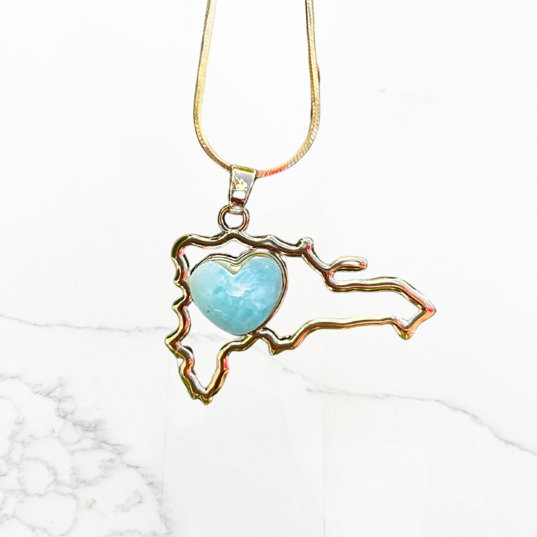 Map Pendant Necklace with Larimar Heart: A Journey of Love and Adventure