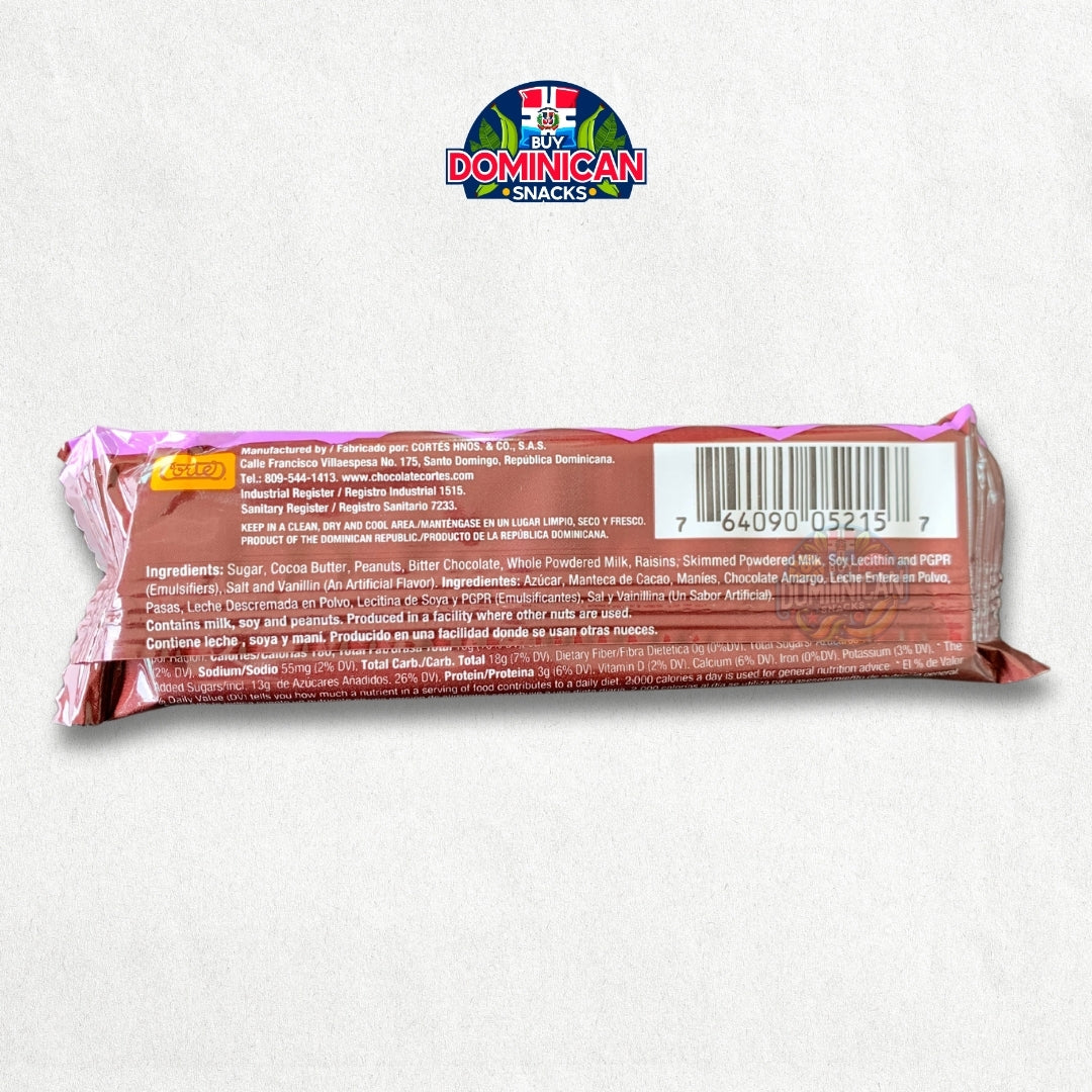 Cortes Mas Mas Chocolate con Leche con Pasas y Maní 35g - Candy Bar Dominicana