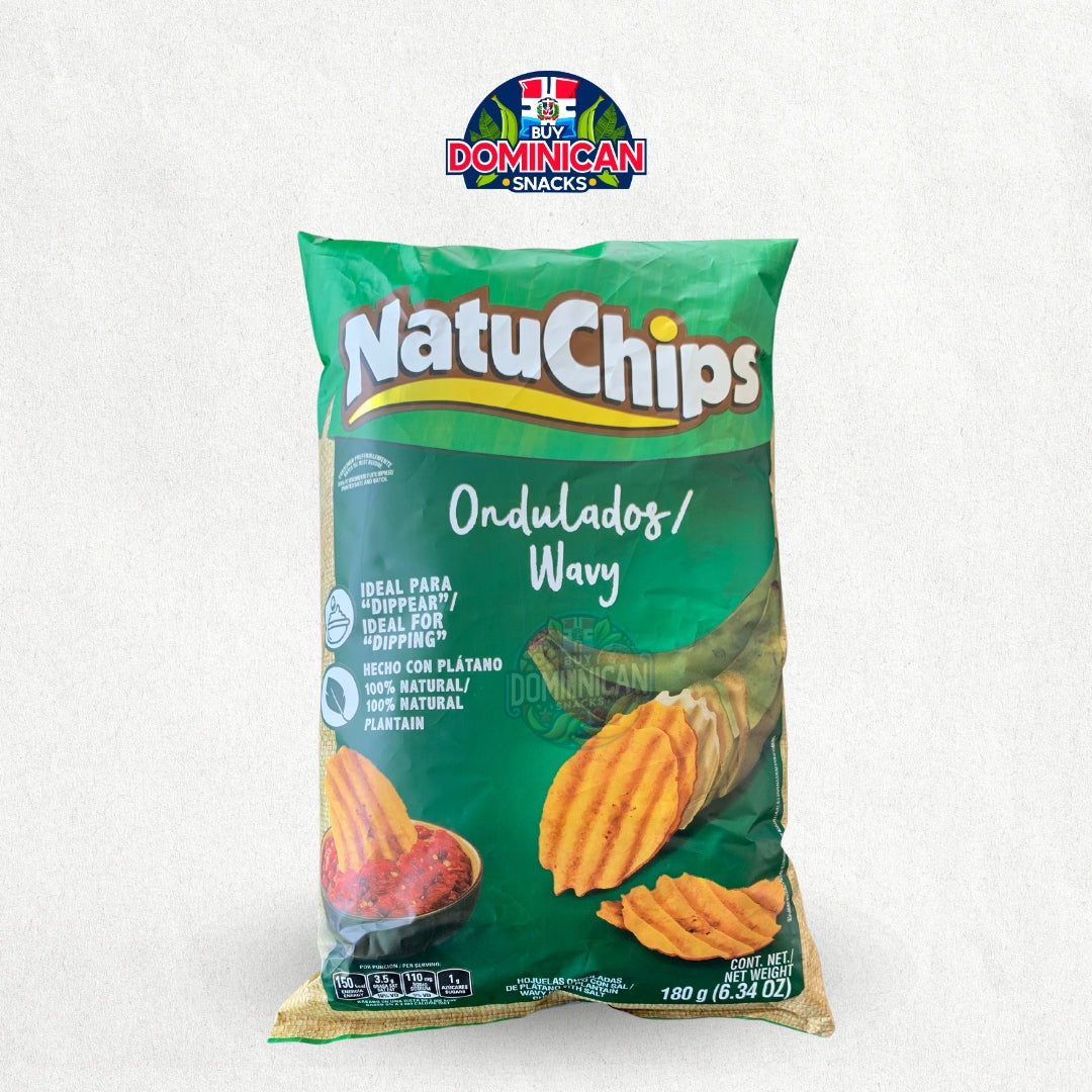 Natuchips Chips de Plátano Fritos Ondulados con Sal - Plátano 100% Natural 180g