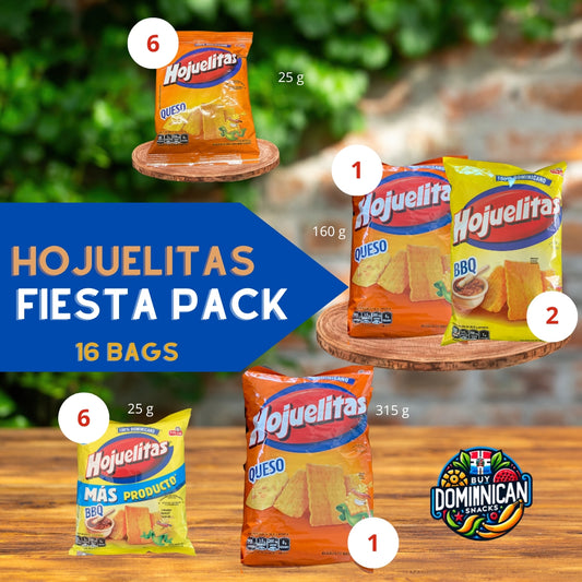 NEW Hojuelitas Dominican Fiesta Pack 16 Units - Cheese & BBQ