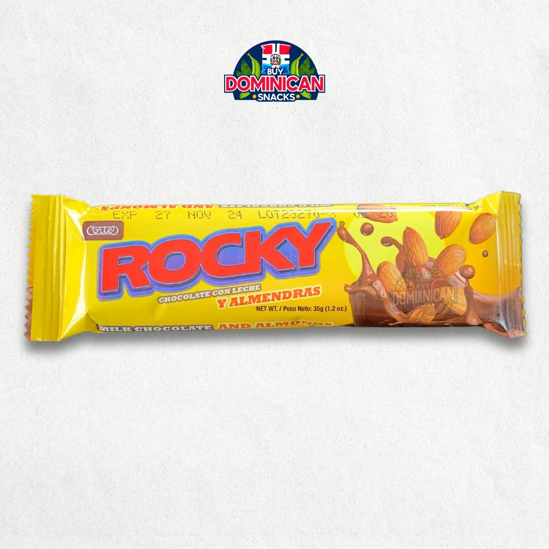 Barra de chocolate con leche y almendras Rocky de Cortes 35g - Chocolate dominicano