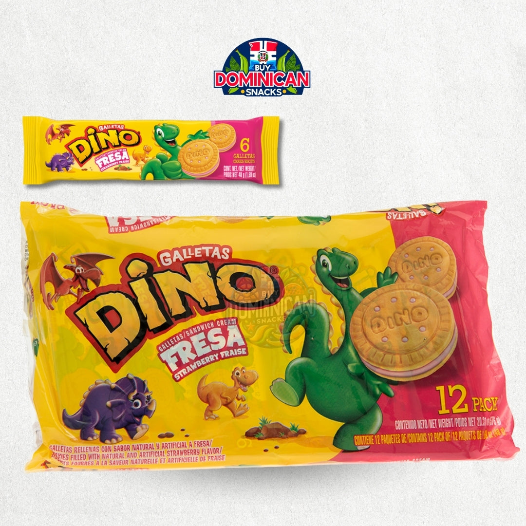 Galletas Dino Sandwich Crema 12 Pack Fresa - Galletas Dominicana Dino Fresa 