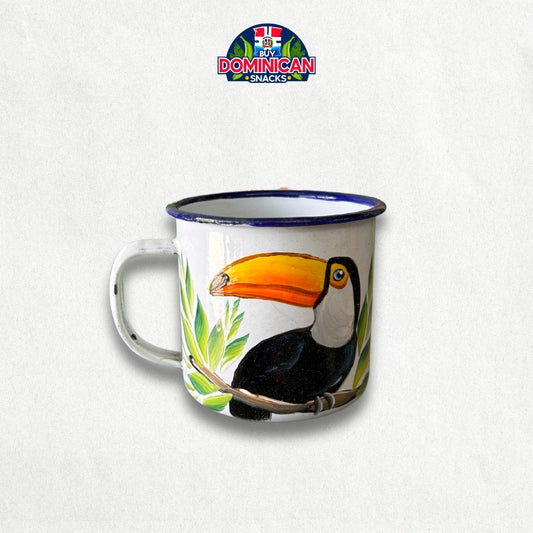 Enamel-Coated Aluminum Mug with Toucan Design