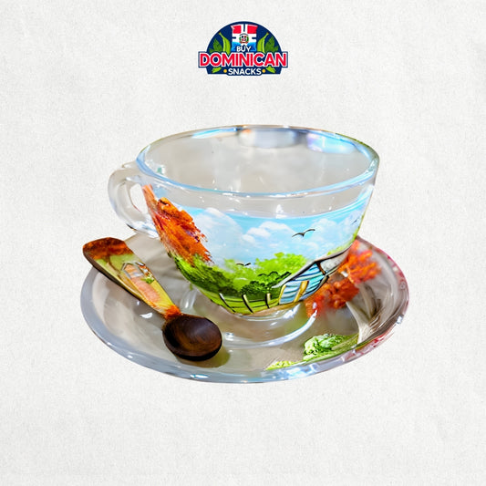 Taza extravagante con diseño de Casas de campo dominicanas hechas a mano - Vidrio transparente